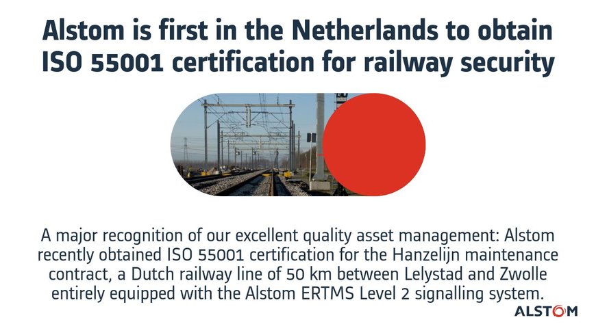 Alstom is first in the Netherlands to obtain ISO 55001 certification for railway security